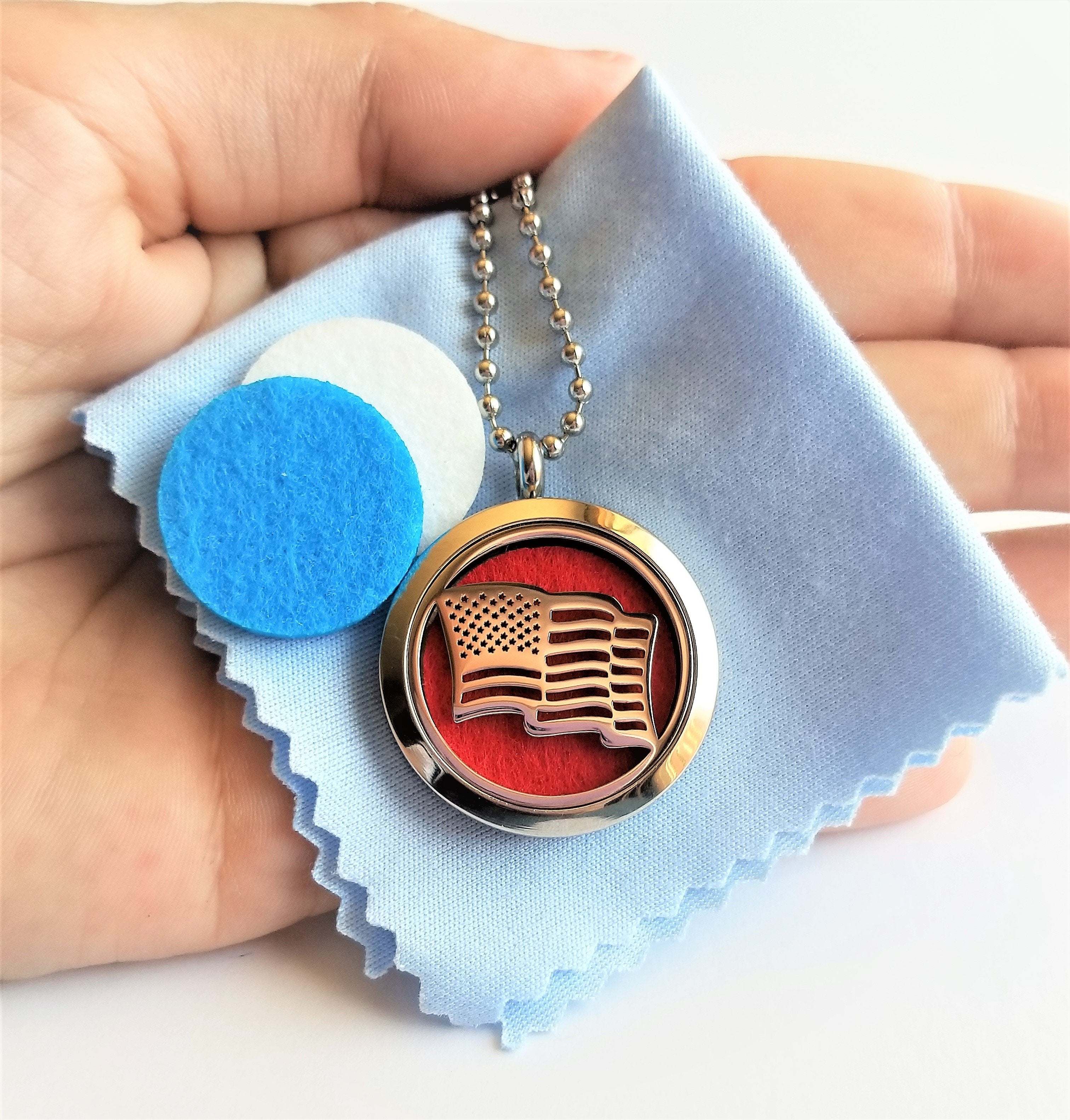 Stainless Steel American Flag Essential Oil Necklace