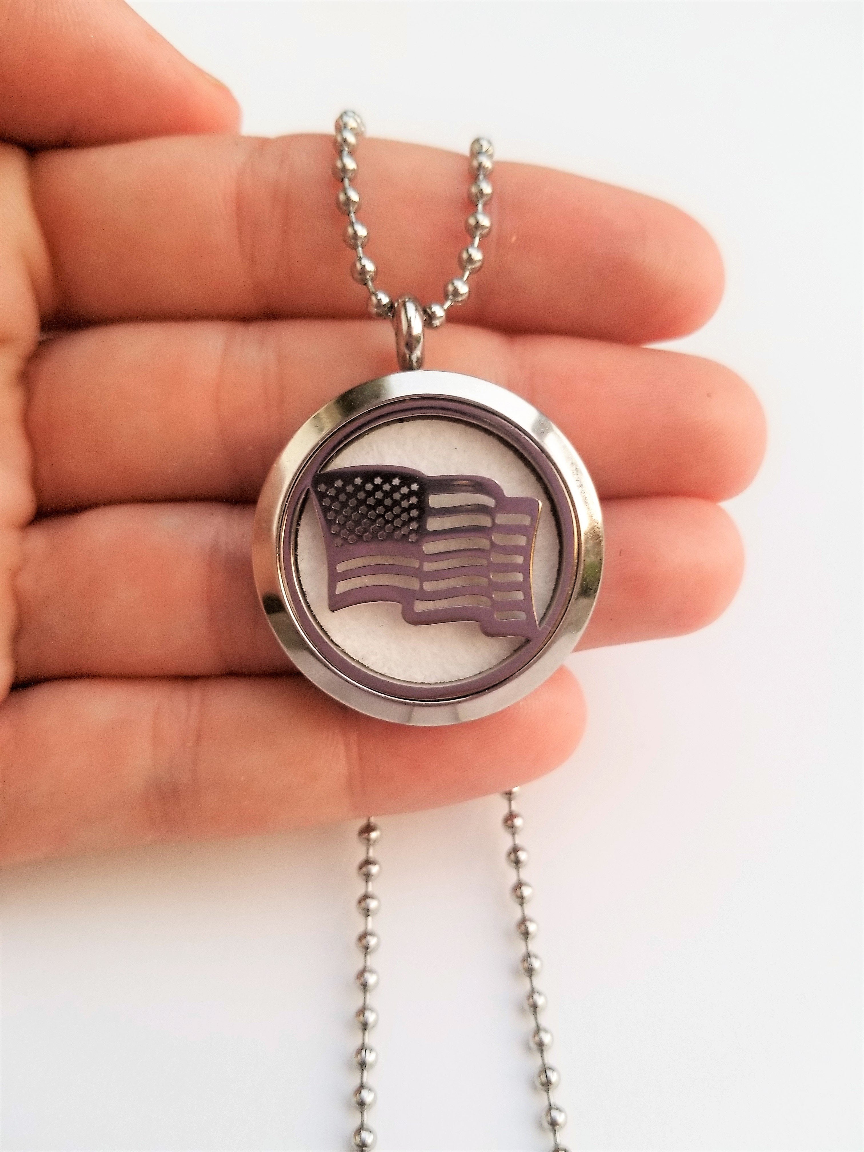 Stainless Steel American Flag Essential Oil Necklace