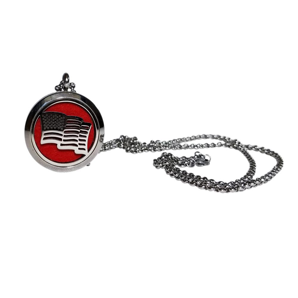 Stainless Steel American Flag Essential Oil Necklace