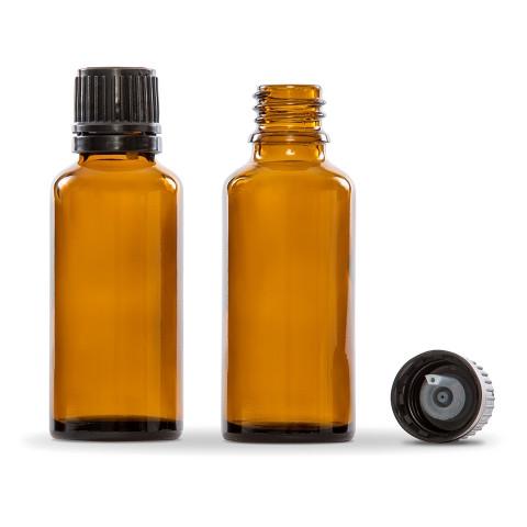 30ml (1 fl oz) Amber Glass Essential Oil Bottle with European Dropper Cap- 4 Pack