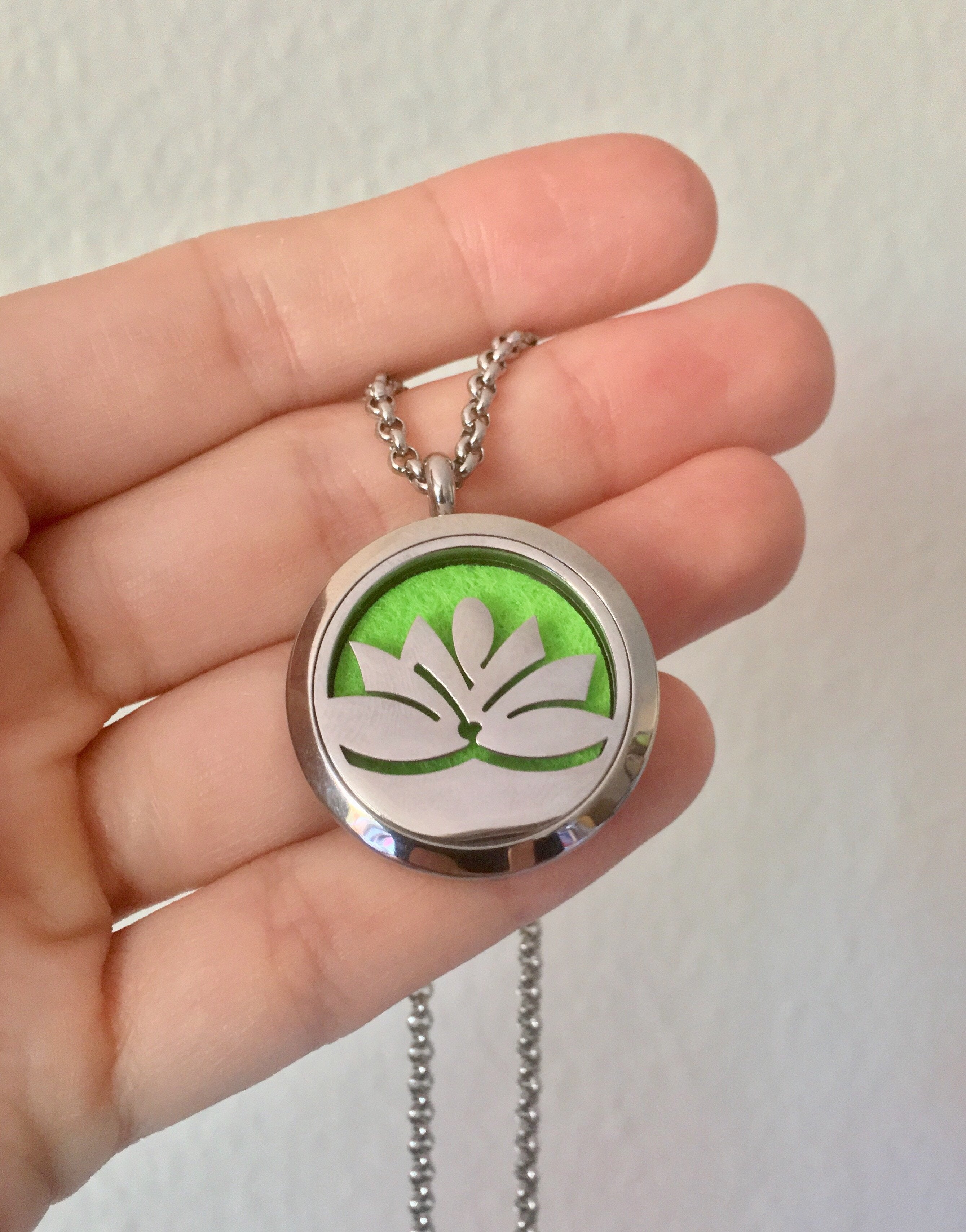 NEW Stainless Steel Lotus Flower Essential Oil Necklace