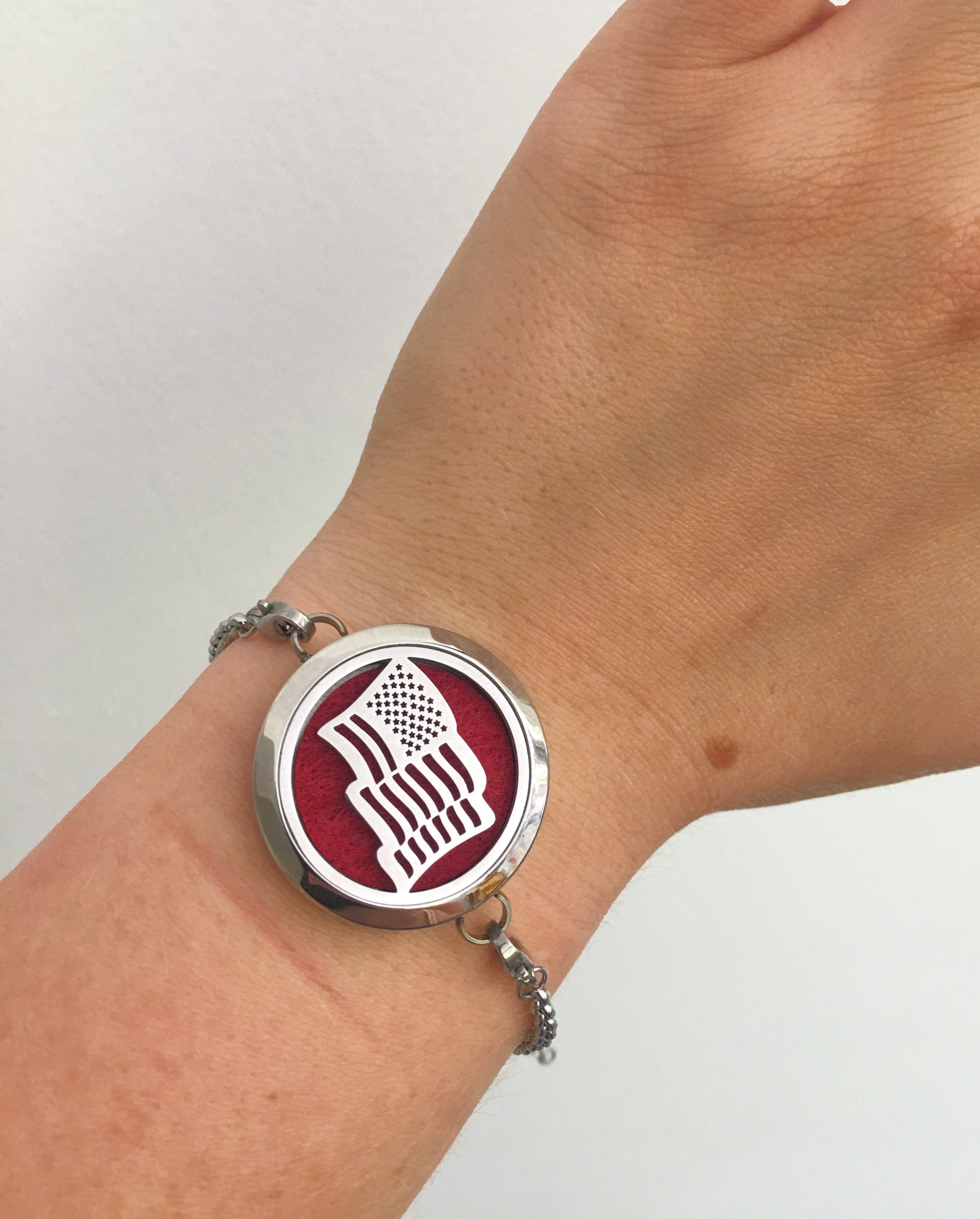 Stainless Steel American Flag Essential Oil Bracelet