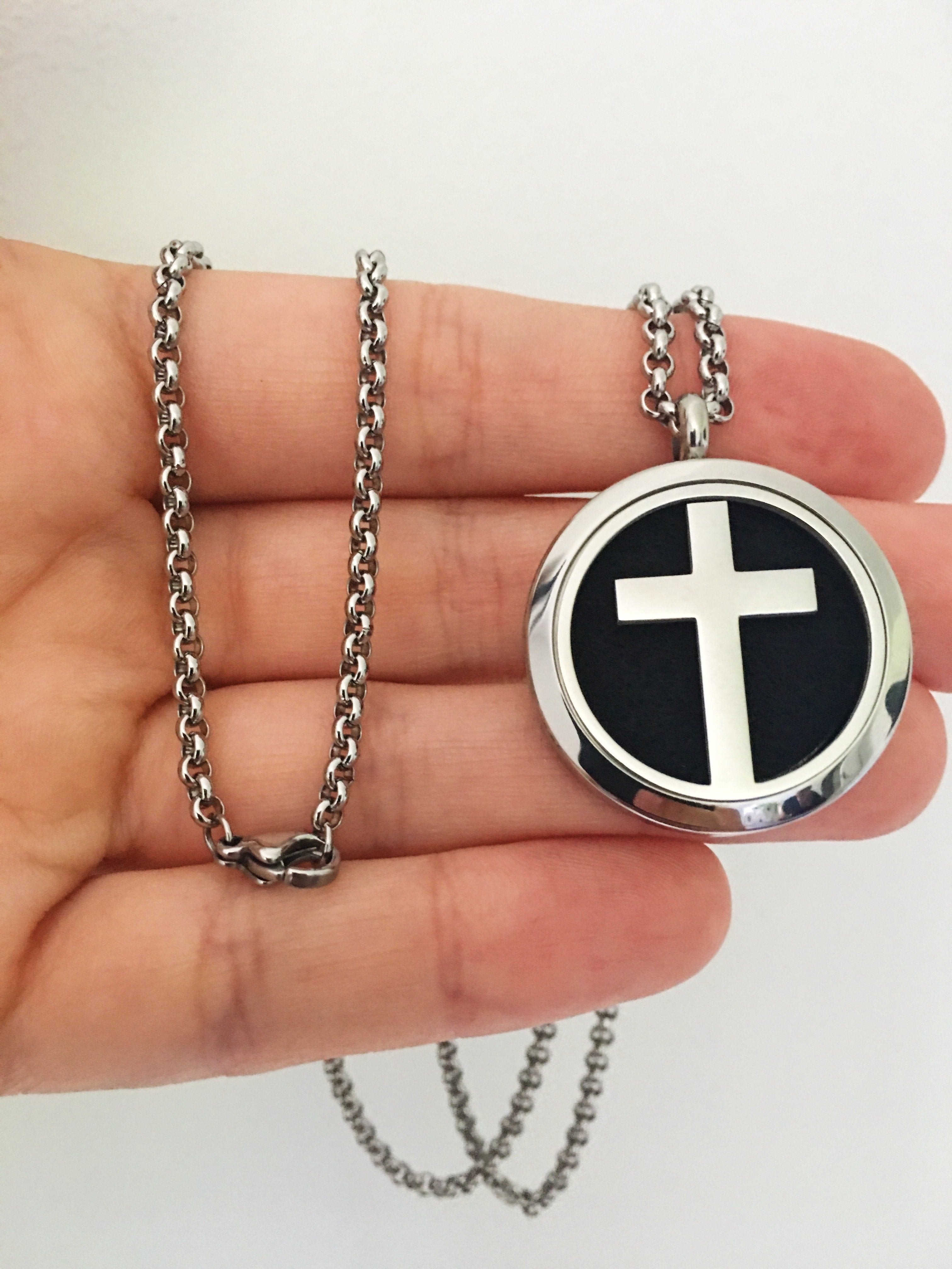 Stainless Steel Cross Essential Oil Necklace