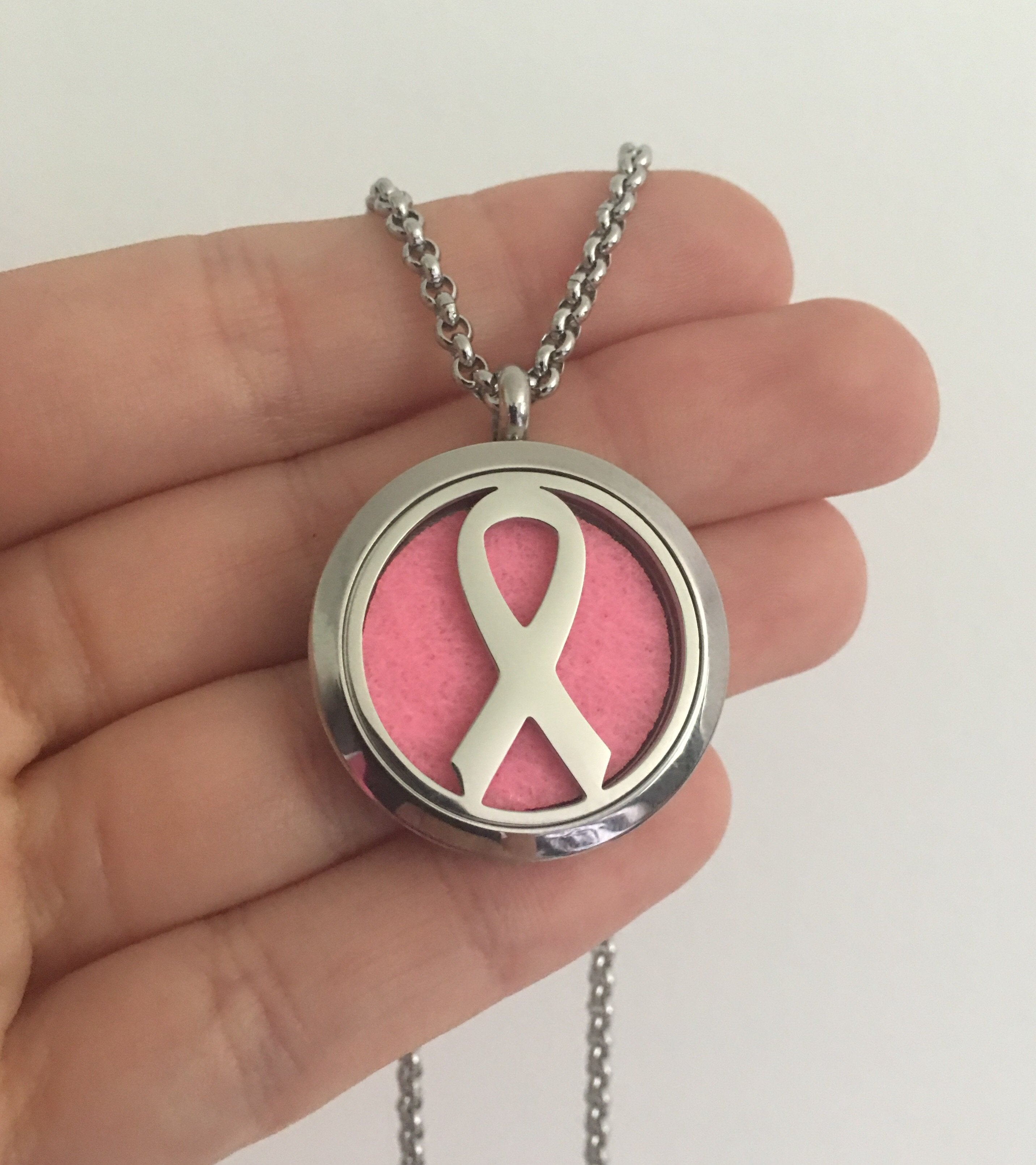 Stainless Steel Cancer Awareness Ribbon Diffuser Necklace