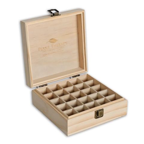 25 Count (Plant Therapy Logo) Wooden Essential Oil Organizer Storage Box (5-15 ml Bottles)