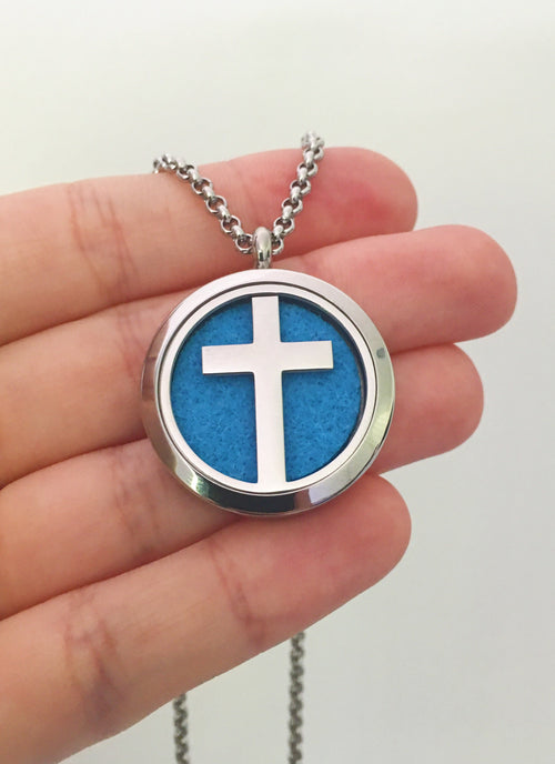 Stainless Steel Cross Essential Oil Necklace