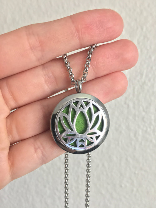 Stainless Steel Lotus Flower Essential Oil Necklace